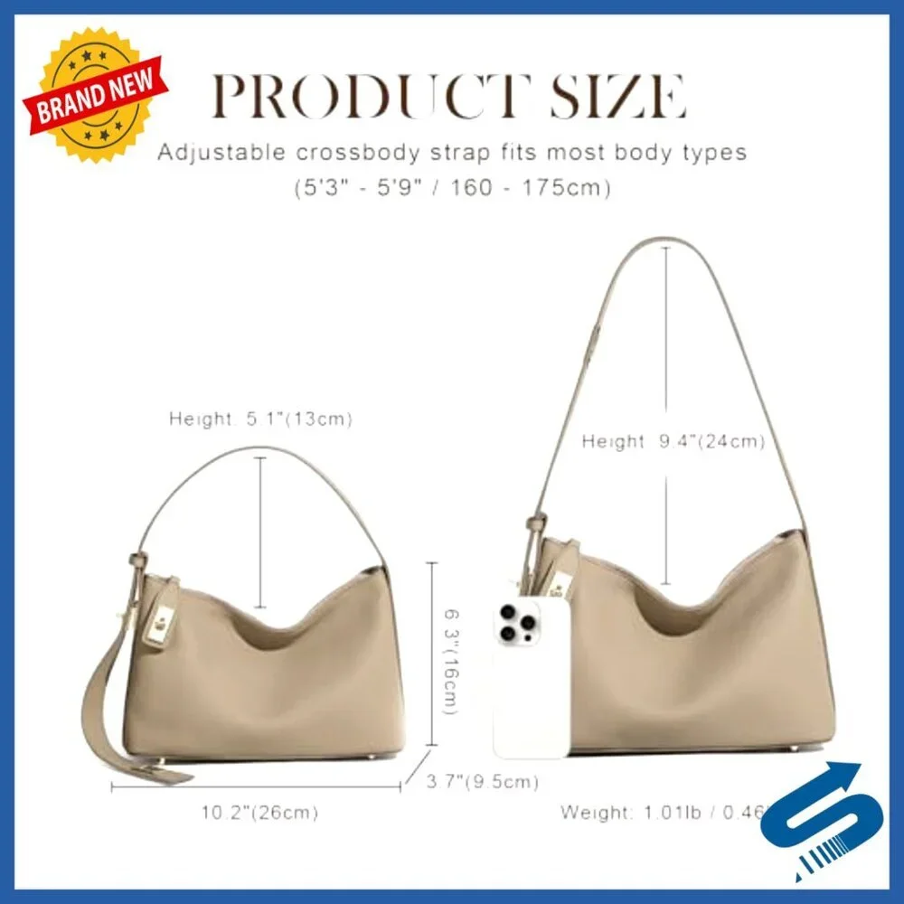 Genuine Leather Hobo Bag Adjustable Strap Slouchy Handbag Secure Zip